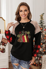 Load image into Gallery viewer, Christmas Tree Graphic Sequin Plaid Long Sleeve Top
