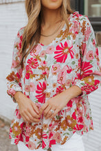 Load image into Gallery viewer, Floral Print Ruched V Neck Babydoll Blouse
