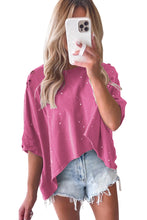 Load image into Gallery viewer, Distressed Bleached Asymmetric Hem Short Sleeve Top
