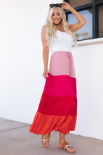 Load image into Gallery viewer, Color Block Tiered Drawstring High Waist Maxi Skirt
