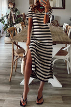 Load image into Gallery viewer, Stripe Print V Neck Maxi Dress with Side Splits
