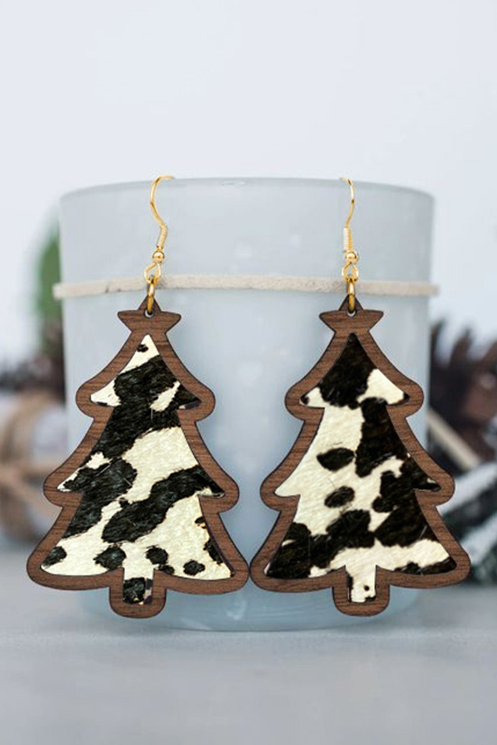 Christmas Tree Shape Pattern Print Dangle Earrings