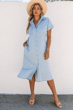 Load image into Gallery viewer, Chambray Shirt Short Sleeves Midi Dress
