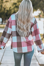 Load image into Gallery viewer, Plaid Color Block Buttoned Long Sleeve Jacket with Pocket
