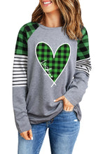 Load image into Gallery viewer, Lucky Plaid Heart Striped Color Block Long Sleeve Top
