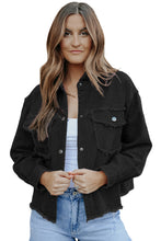 Load image into Gallery viewer, Distressed Flap Pockets Frayed Hemline Denim Jacket
