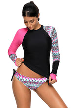 Load image into Gallery viewer, Contrast Rosy Detail Long Sleeve Tankini Swimsuit
