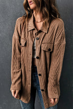 Load image into Gallery viewer, Khaki Oversize Textured Knit Button Front Shacket
