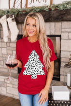 Load image into Gallery viewer, Leopard Christmas Tree Print Short Sleeve Graphic Tee
