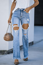 Load image into Gallery viewer, Distressed Damage Holes Raw Flare Leg Jeans
