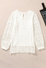 Load image into Gallery viewer, Beige Lace Contrast Hollow-out Long Sleeve Blouse
