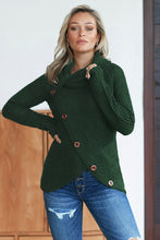 Load image into Gallery viewer, Olive Green Buttoned Wrap Turtleneck Sweater
