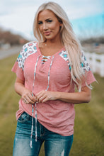 Load image into Gallery viewer, Lace up Leopard Sleeve T Shirt

