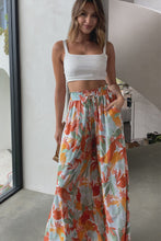 Load image into Gallery viewer, Multicolor Floral Print Drawstring Shirred High Waist Wide Leg Pants
