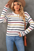 Load image into Gallery viewer, Striped Drop Sleeve Crew Neck Knit Sweater
