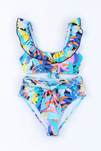 Load image into Gallery viewer, Tropical Print Ruffled Square Neck Tie High Waist Swimsuit
