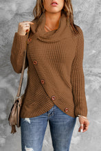 Load image into Gallery viewer, Khaki Buttoned Wrap Turtleneck Sweater
