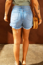 Load image into Gallery viewer, Light Blue Frayed Hem Denim Shorts
