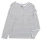 White Striped Print Ruffled Buttoned Long Sleeve Top