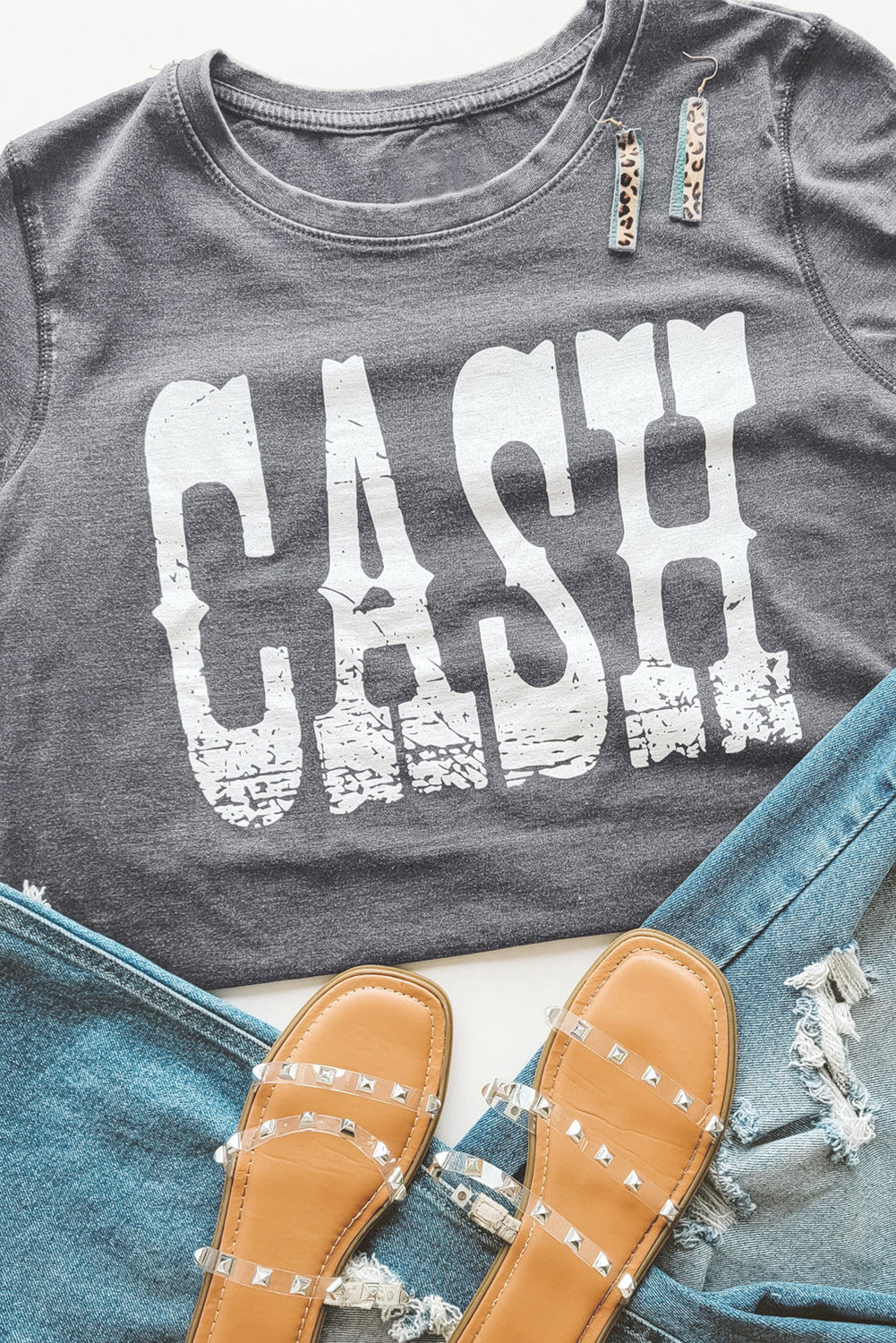 CASH Letter Print Short Sleeve T Shirt