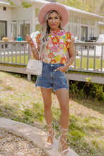 Load image into Gallery viewer, Multicolor Stand Collar Flutter Sleeves Floral Top
