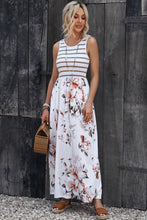 Load image into Gallery viewer, Striped Floral Print Sleeveless Maxi Dress with Pocket
