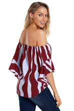 Load image into Gallery viewer, Off The Shoulder Vertical Stripes Blouse in Burgundy
