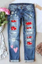 Load image into Gallery viewer, Heart Shaped Patchwork Straight Leg Distressed Jeans
