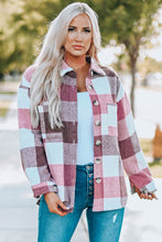 Load image into Gallery viewer, Plaid Color Block Buttoned Long Sleeve Jacket with Pocket
