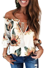 Load image into Gallery viewer, Floral Ruffled Tassel Tie Off Shoulder Blouse
