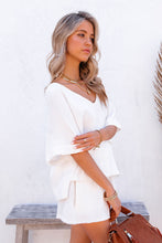 Load image into Gallery viewer, Relaxed V Neck Blouse and Drawstring Raw Hem Shorts Set
