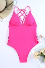 Load image into Gallery viewer, Criss Cross Backless Deep V Neck One Piece Swimsuit
