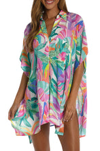 Load image into Gallery viewer, Multicolor Plant Print Button-up Half Sleeve Beach Cover Up
