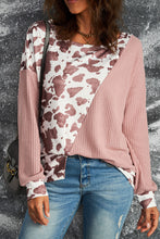 Load image into Gallery viewer, Cow Contrast Asymmetrical Long Sleeve Top
