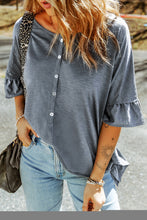 Load image into Gallery viewer, Ruffled Half Sleeve Buttoned Loose T Shirt
