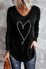 Load image into Gallery viewer, Rhinestone Heart Shaped V Neck Long Sleeve Top
