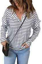 Load image into Gallery viewer, Striped Print Ruffled Buttoned Long Sleeve Top
