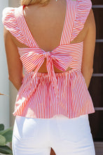 Load image into Gallery viewer, Striped Print Ruffled Bow Knot Peplum Tank Top
