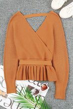 Load image into Gallery viewer, Rib Knit Surplice Neck Belted Peplum Sweater
