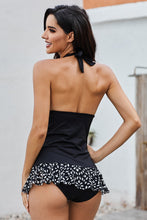 Load image into Gallery viewer, Halter Deep V Neck Sleeveless Open Back Ruched Splicing Tankini
