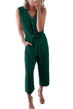 Load image into Gallery viewer, Buttoned Sleeveless Cropped Jumpsuit with Sash
