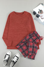 Load image into Gallery viewer, Solid Long Sleeve Top and Plaid Pants Loungewear
