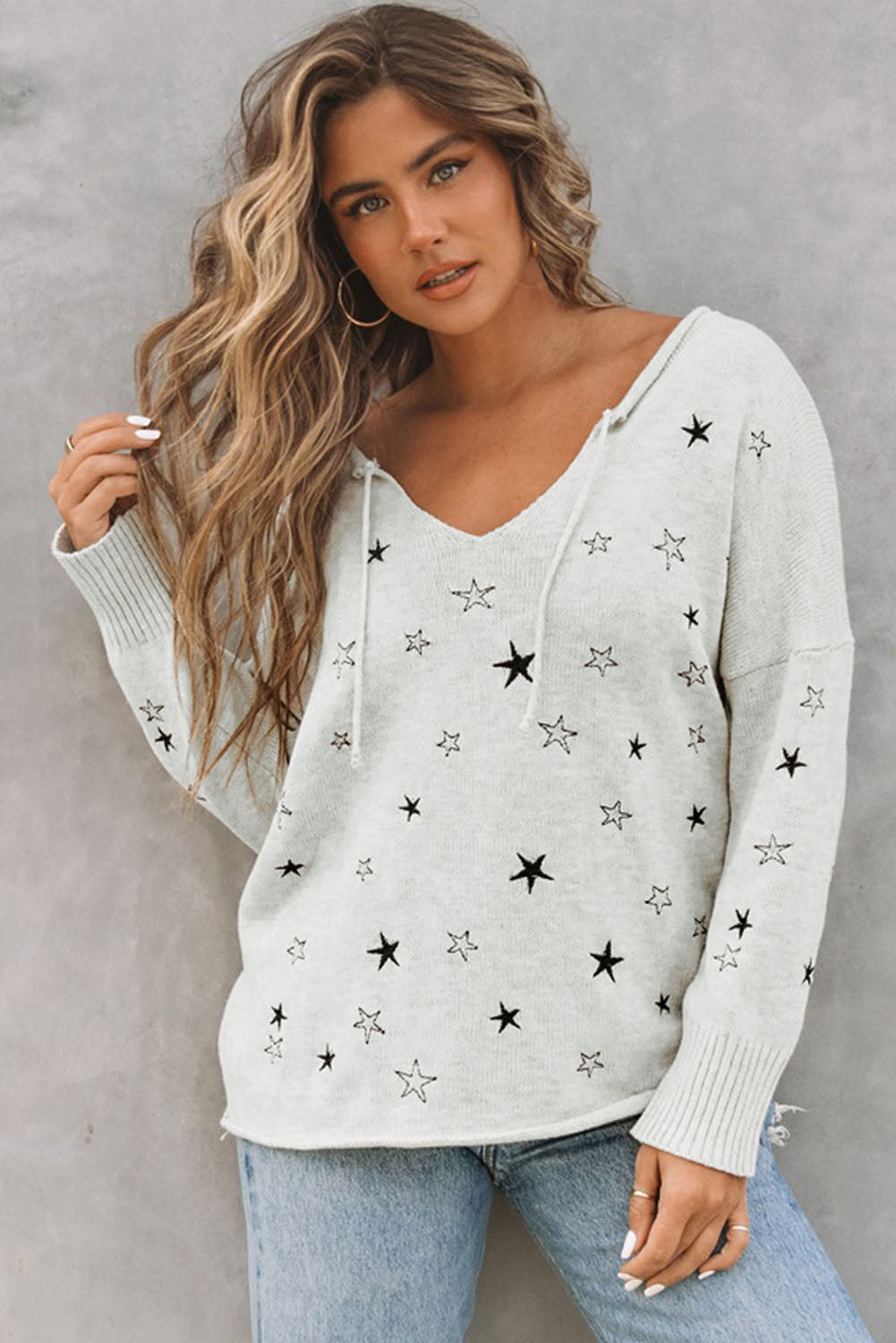 Mini Starfish Embroidery Lightweight Knit Sweater