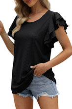 Load image into Gallery viewer, Rhombus Textured Ruffle Short Sleeve Blouse
