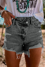 Load image into Gallery viewer, High Rise Crossover Waist Denim Shorts
