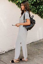 Load image into Gallery viewer, Striped Print Side Split Short Sleeve V Neck Maxi Dress
