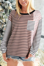 Load image into Gallery viewer, Striped Patchwork Pocketed Long Sleeve Top
