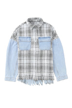 Load image into Gallery viewer, Plaid Patchwork Fringed Flap Pockets Denim Jacket
