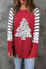 Load image into Gallery viewer, Leopard Christmas Tree Striped Color Block Long Sleeve Top
