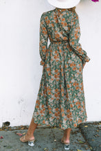 Load image into Gallery viewer, Pleated Long Sleeve Maxi Floral Dress with Tie
